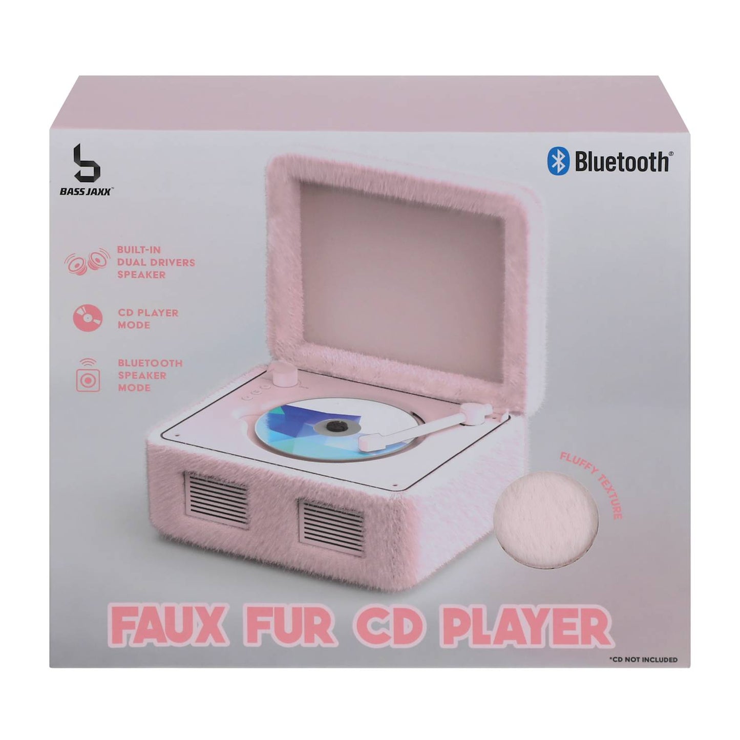 Reproductor de CD con bocinas retro forrado en peluche y también reproduce radio y Bluetooth. Cualquier dispositivo. 21x16x12 aprox