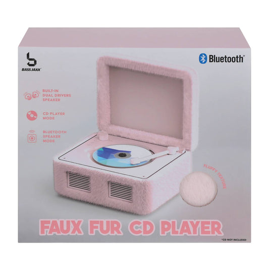 Reproductor de CD con bocinas retro forrado en peluche y también reproduce radio y Bluetooth. Cualquier dispositivo. 21x16x12 aprox