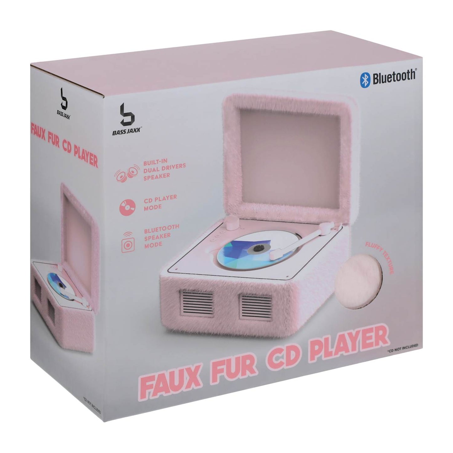 Reproductor de CD con bocinas retro forrado en peluche y también reproduce radio y Bluetooth. Cualquier dispositivo. 21x16x12 aprox