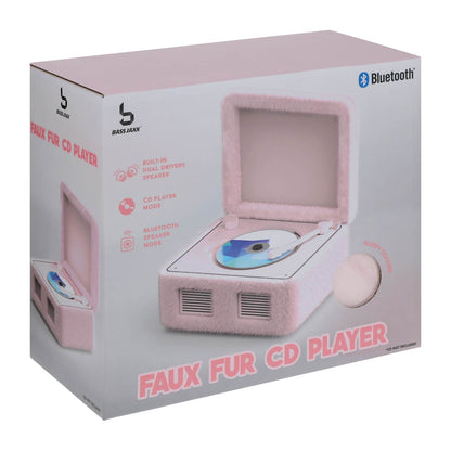 Reproductor de CD con bocinas retro forrado en peluche y también reproduce radio y Bluetooth. Cualquier dispositivo. 21x16x12 aprox