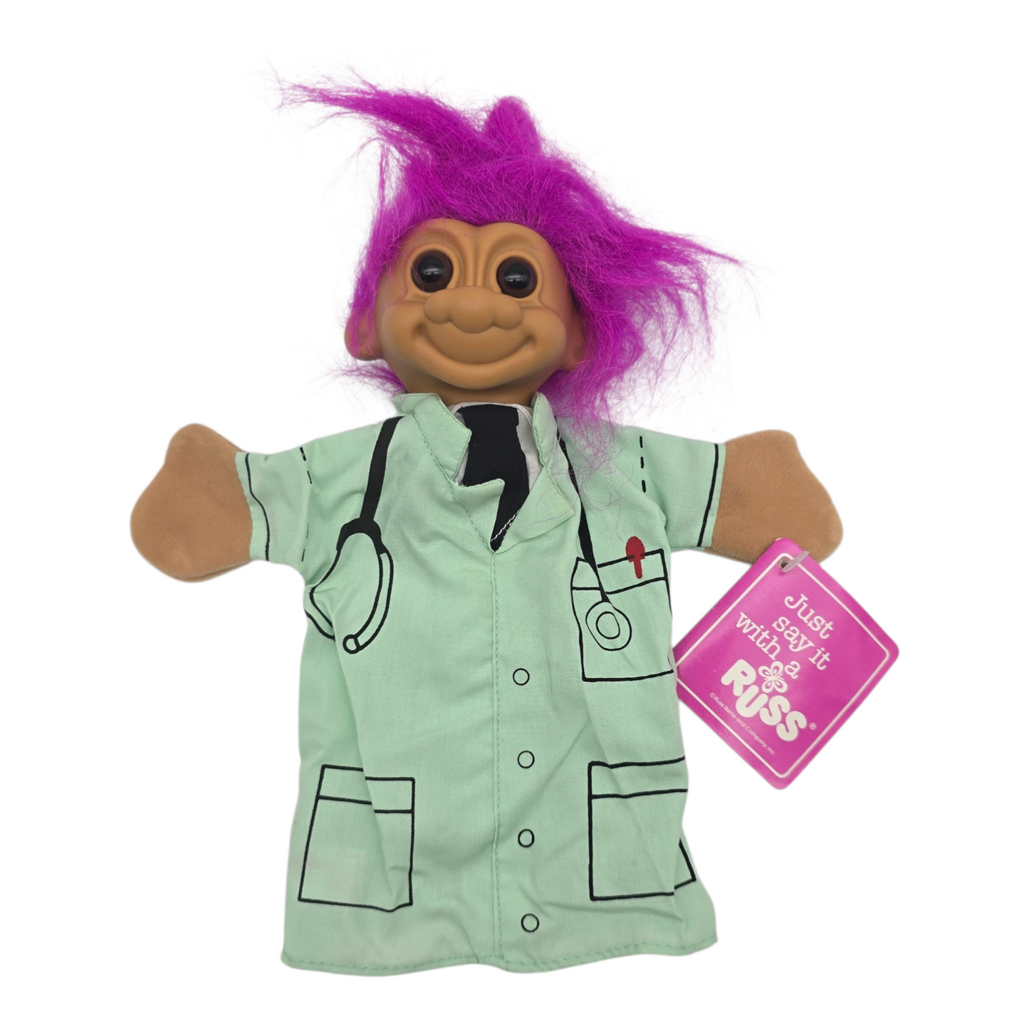 Troll Vintage Russ años 90s Hand Puppet Títere Medico verde