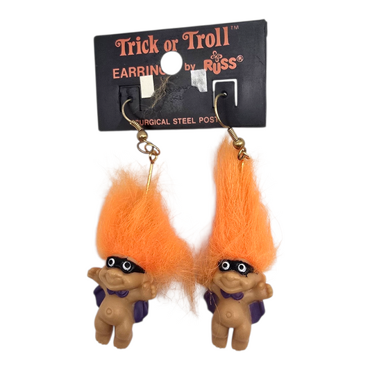 Aretes Troll Vintage Russ años 90s Halloween Naranja