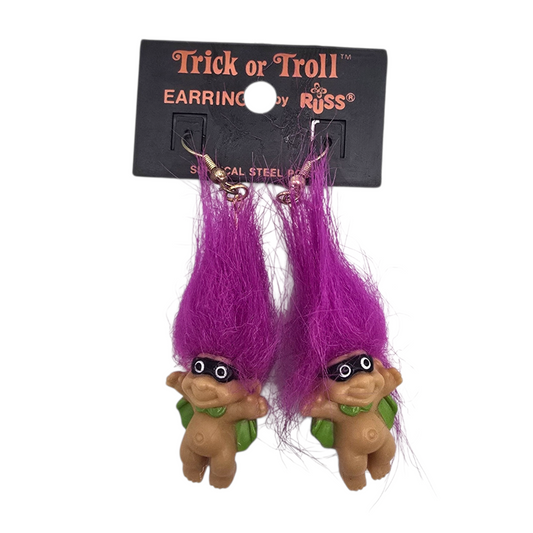 Aretes Troll Vintage Russ años 90s Halloween Morado