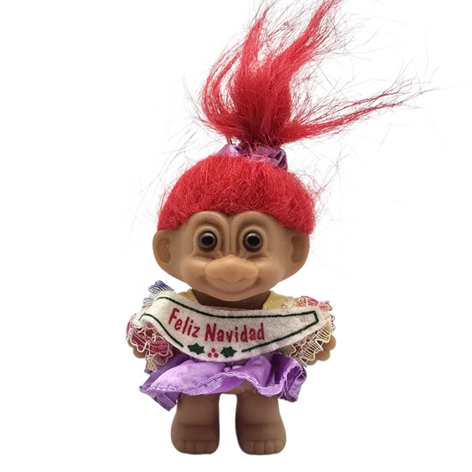Troll Vintage Russ 8 cms años 90s Feliz Navidad Ornamento