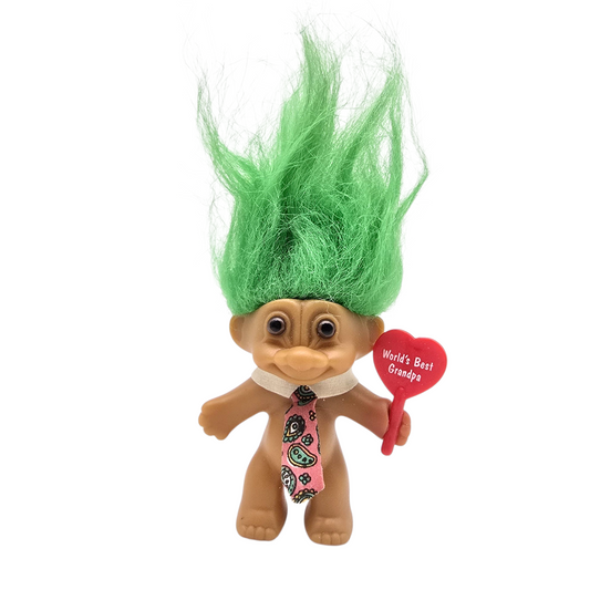 Troll Vintage Russ 8 cms años 90s World's best Grandpa Verde