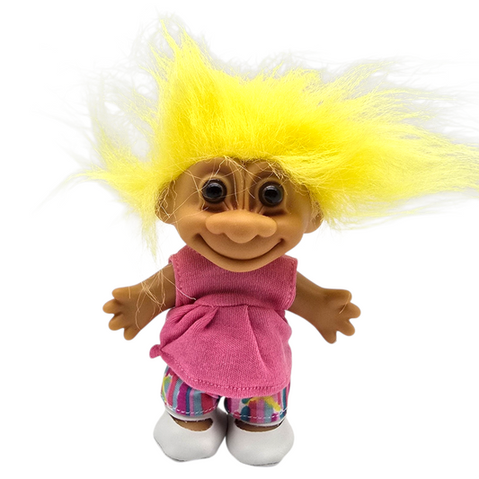 Troll Vintage Russ 11 cms años 90s Amarillo Ropa neon