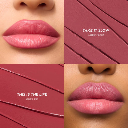 Colourpop Hannah Montana Malibu Dreaming lápiz delineador de labios y un labial Lippie Stix en tonos rosa cálido