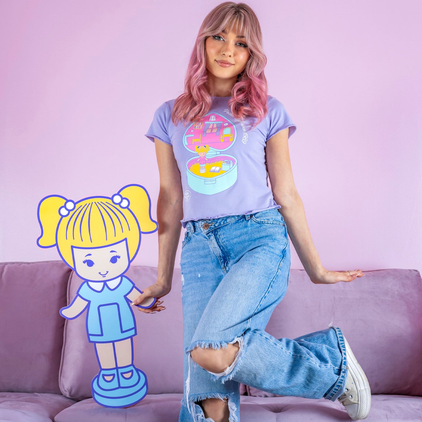 Playera Crop Top Polly Pocket x Cakeworthy