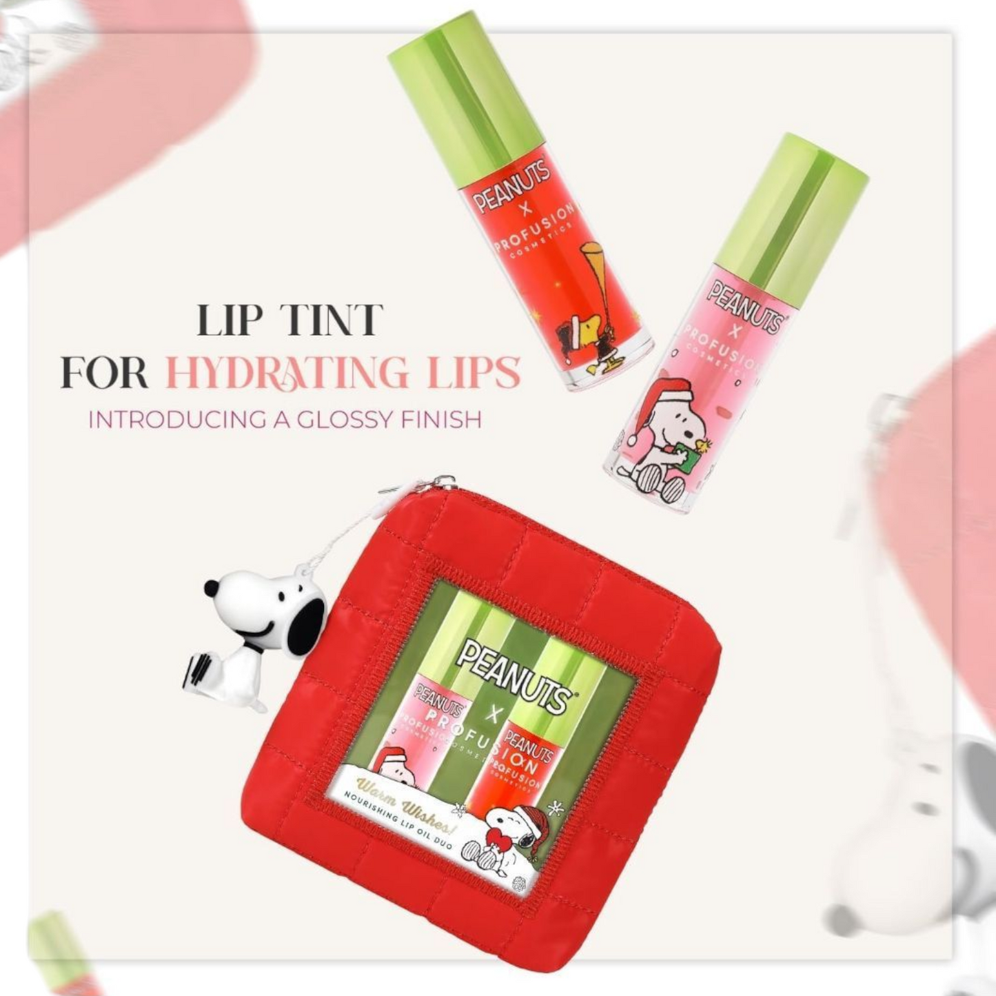 Snoopy Peanuts Make up maquillaje x Profusion Giftset lip oils con Estuche y llaverito