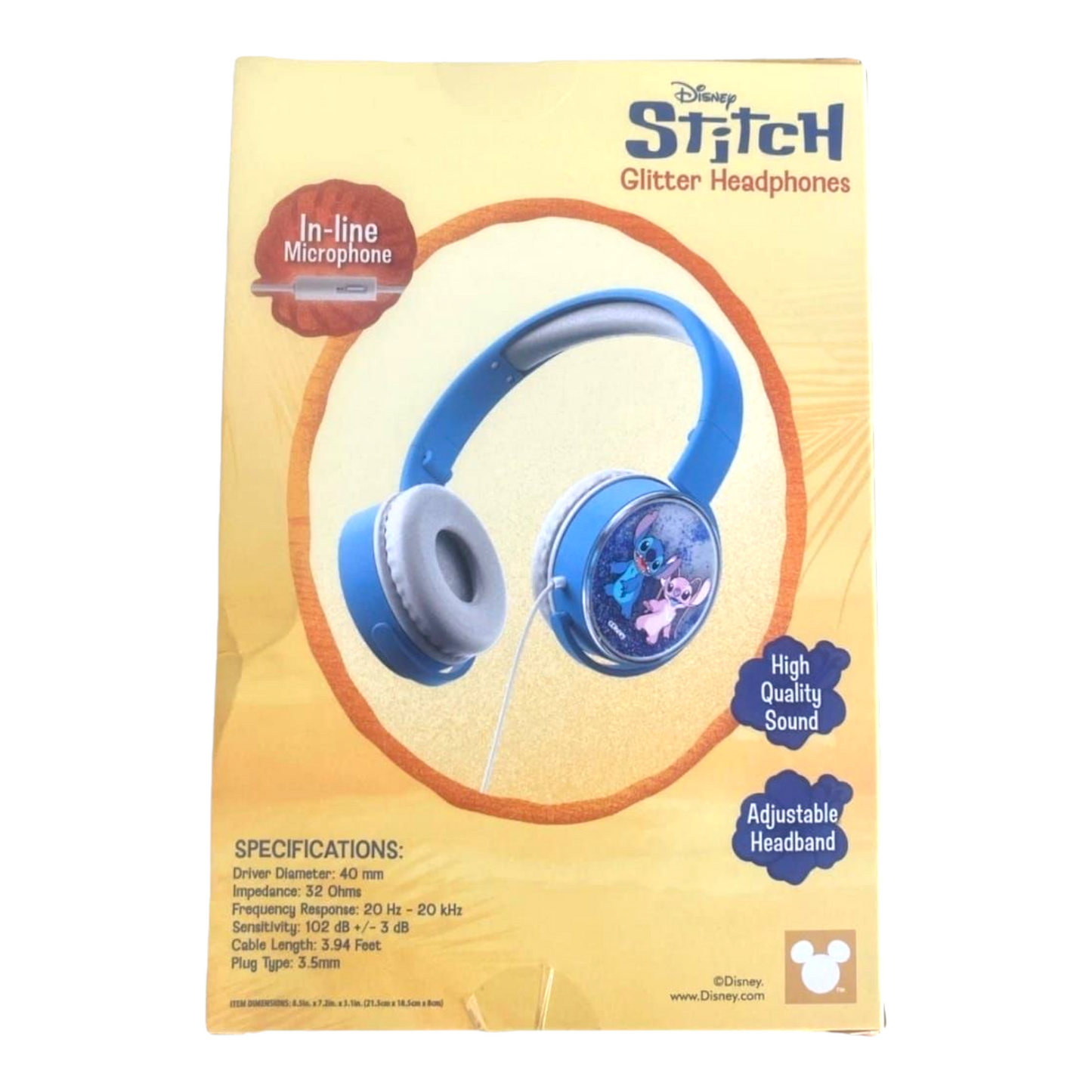Audífonos alámbricos ajustables Stitch con glitter