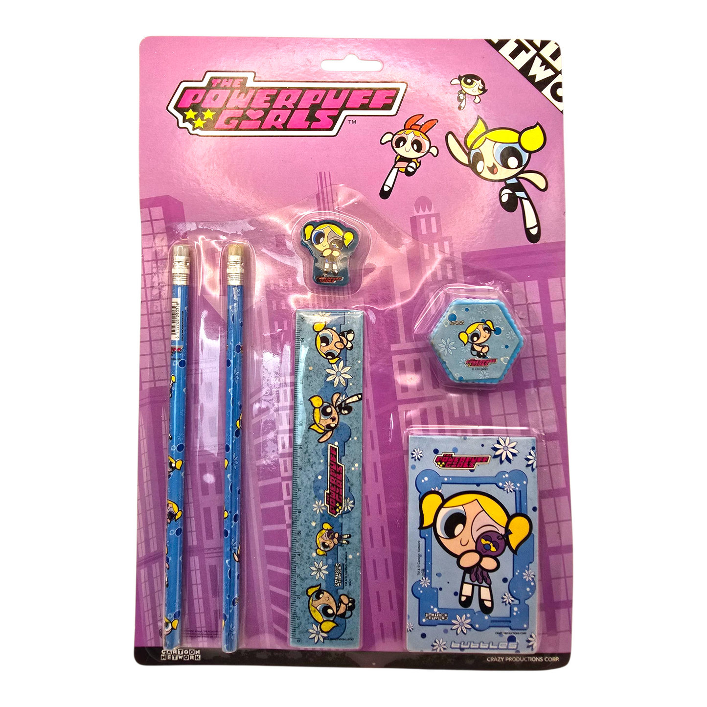 Set de Papelería vintage Chicas Super poderosas Powerpuff Girls azul Burbuja