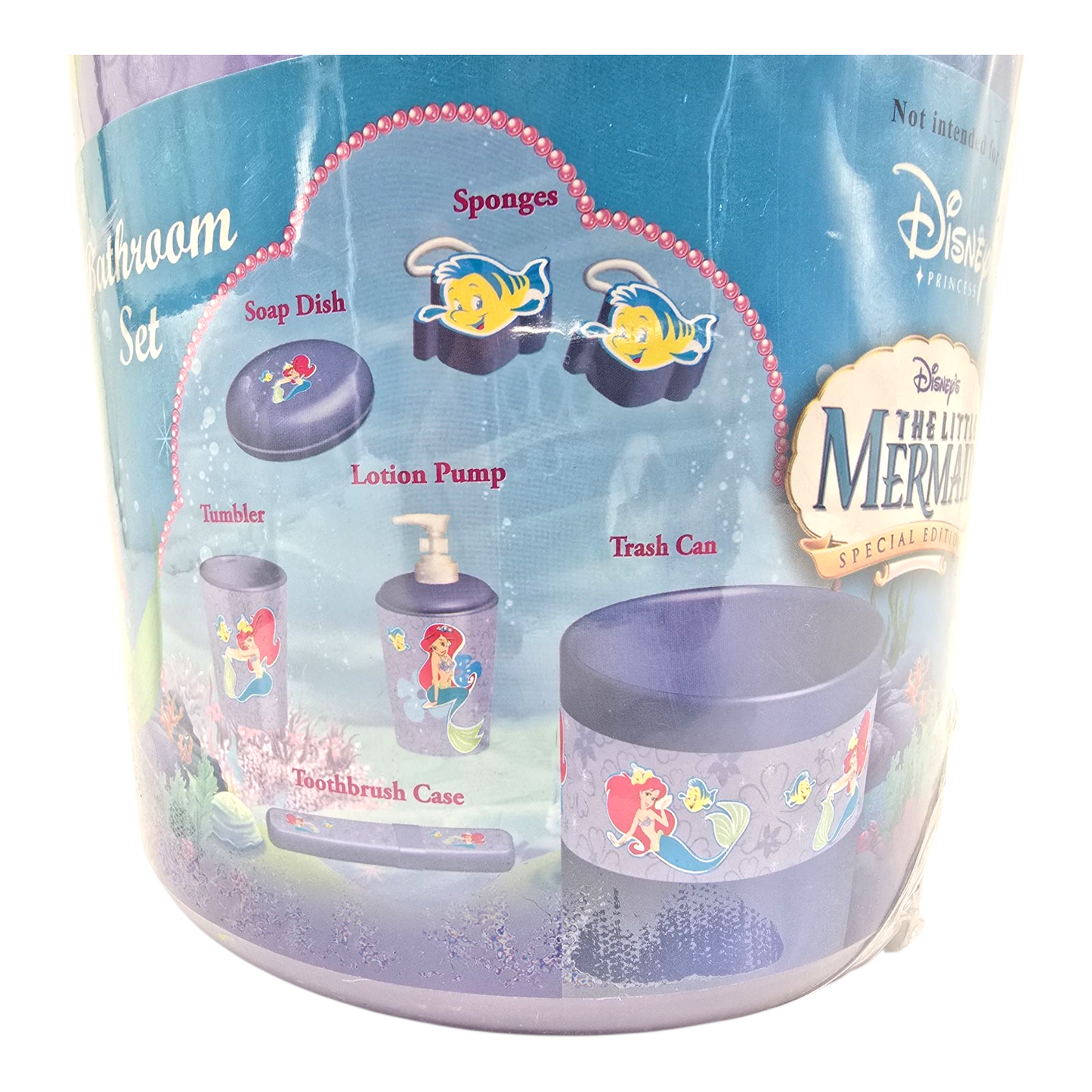 Set de juego de Baño de 7 piezas Vintage La Sirenita. Incluye bote, jabonera, esponjas, caso, Porta jabón, estuche de cepillo De dientes