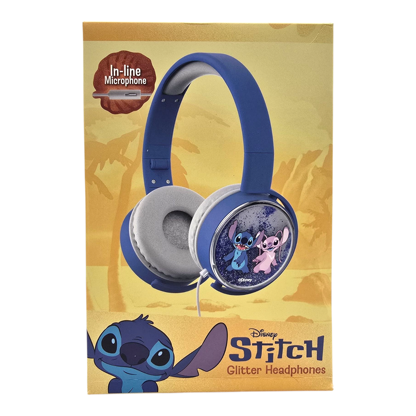 Audífonos alámbricos ajustables Stitch con glitter