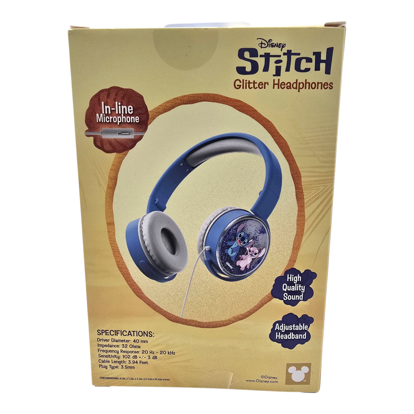 Audífonos alámbricos ajustables Stitch con glitter