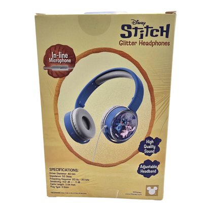 Audífonos alámbricos ajustables Stitch con glitter