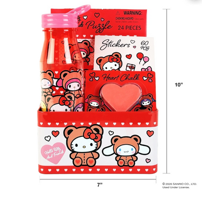 Hello Kitty Giftset con stickers, gis, rompecabezas, botella y caja de latón