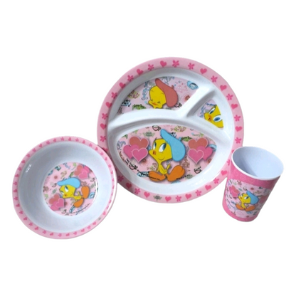 Set de platito con vasito acrílicos pequeños vintage Piolin Nuevos años 2000's