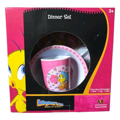 Set de platito con vasito acrílicos pequeños vintage Piolin Nuevos años 2000's