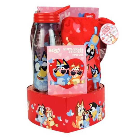 Bluey Giftset con stickers, estuche, libreta, botella y caja decorativa