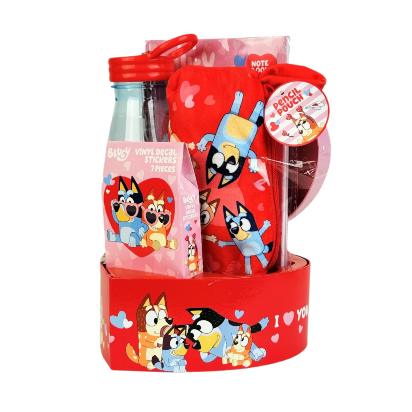 Bluey Giftset con stickers, estuche, libreta, botella y caja decorativa