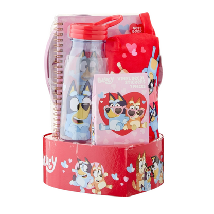 Bluey Giftset con stickers, estuche, libreta, botella y caja decorativa