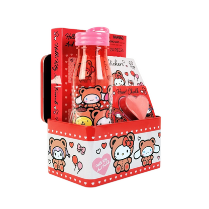 Hello Kitty Giftset con stickers, gis, rompecabezas, botella y caja de latón