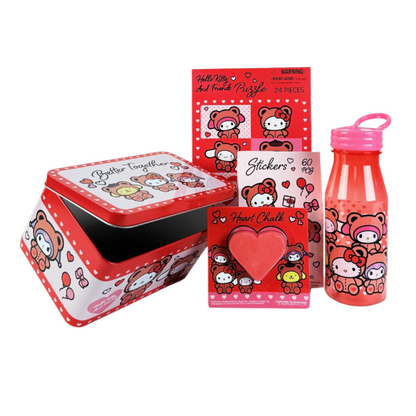 Hello Kitty Giftset con stickers, gis, rompecabezas, botella y caja de latón