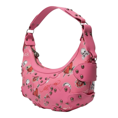 Bolsa de hombro rosa Ed Hardy con remaches
