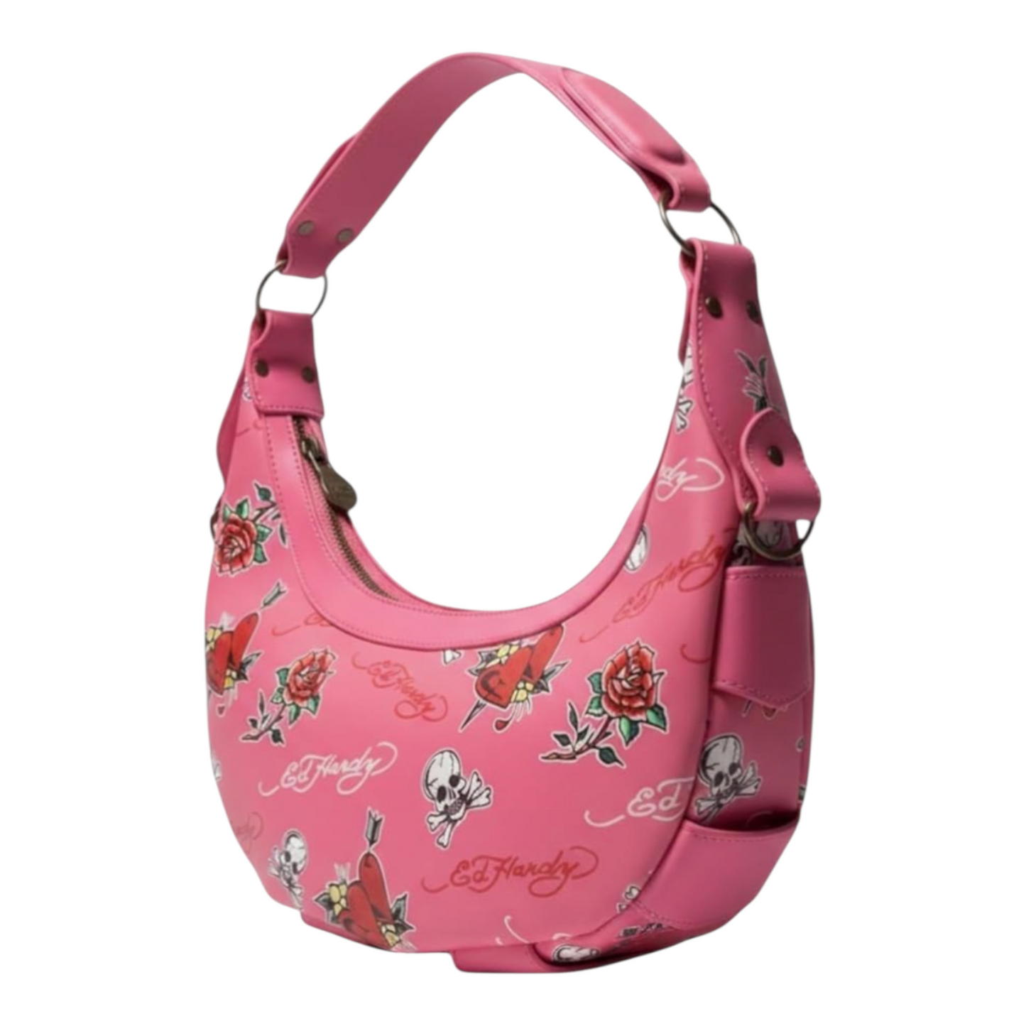 Bolsa de hombro rosa Ed Hardy con remaches