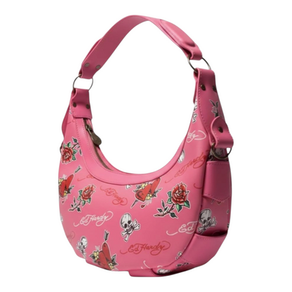 Bolsa de hombro rosa Ed Hardy con remaches