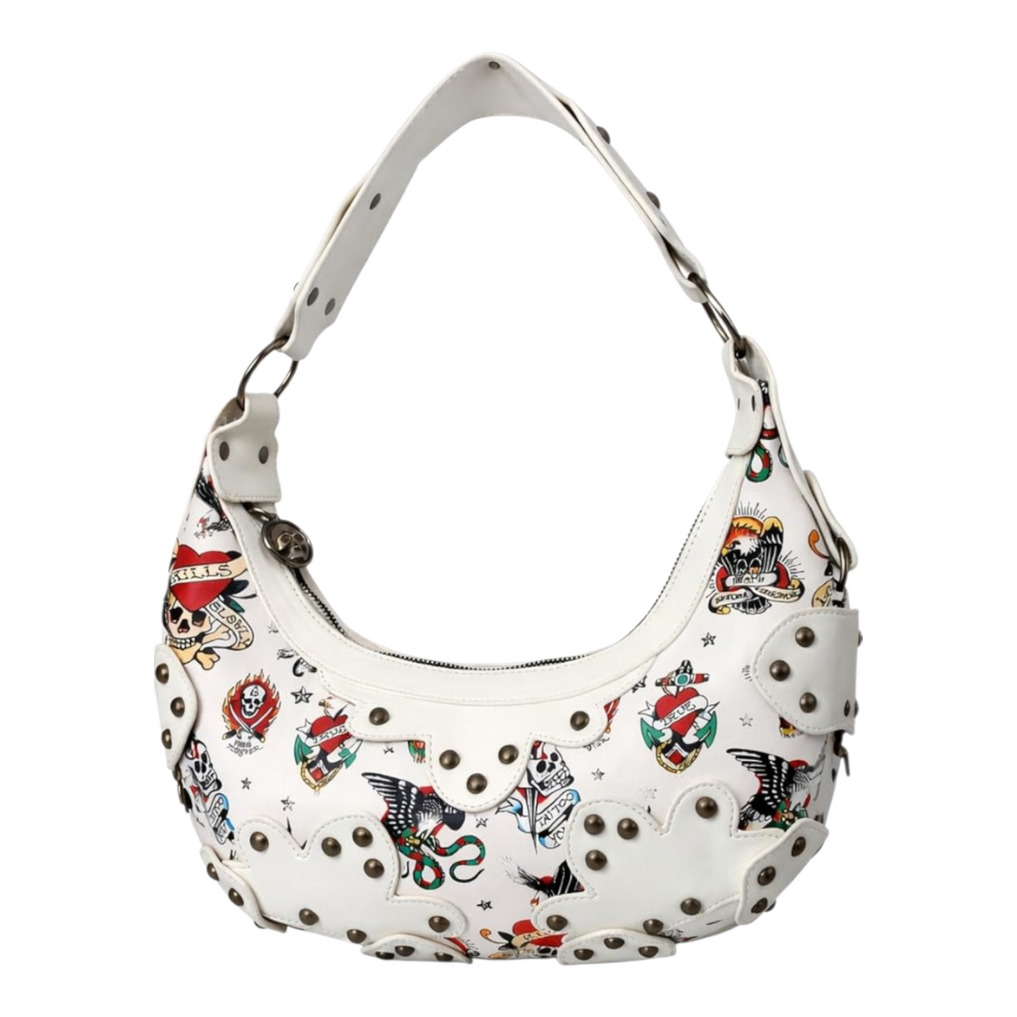Bolsa de hombro blanca Ed Hardy con remaches