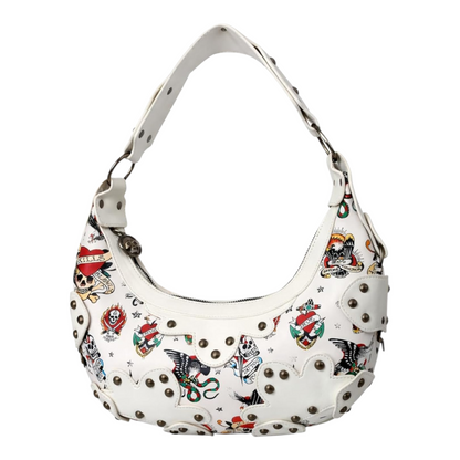 Bolsa de hombro blanca Ed Hardy con remaches