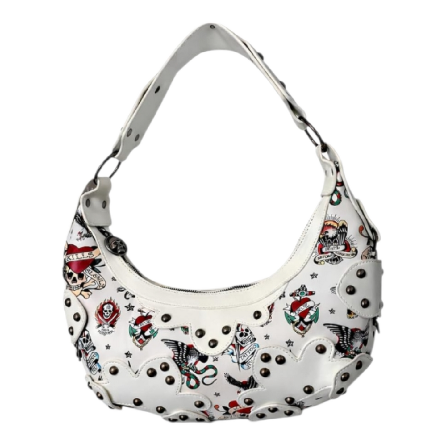 Bolsa de hombro blanca Ed Hardy con remaches