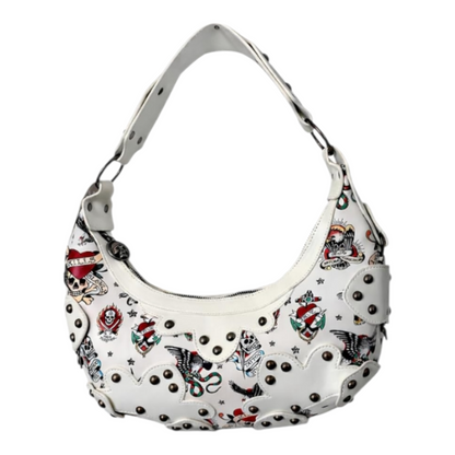 Bolsa de hombro blanca Ed Hardy con remaches