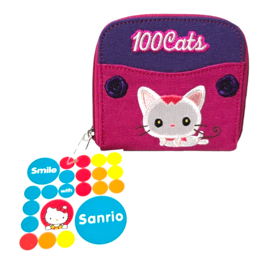 🍀ULTRA RARO🍀 Sanrio 100 Cats Kitty Merry Francesca Cartera Monedero vintage Año 2000 marca Pyramid. Original con Licencia.