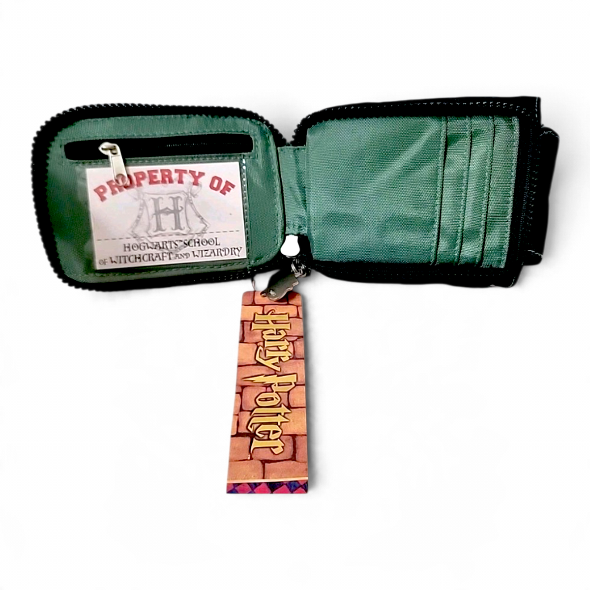 Harry Potter Vintage Cartera Monedero o Porta Celular con Velcro Verde Slytherin 13x9 cms aprox