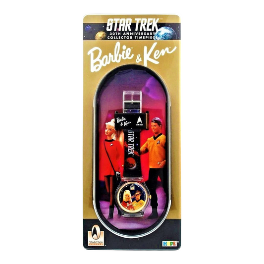 Reloj Vintage Star Trek 30 Aniversario Barbie y Ken con cajita Coleccionable Año 1996 (necesita batería nueva seguramente)