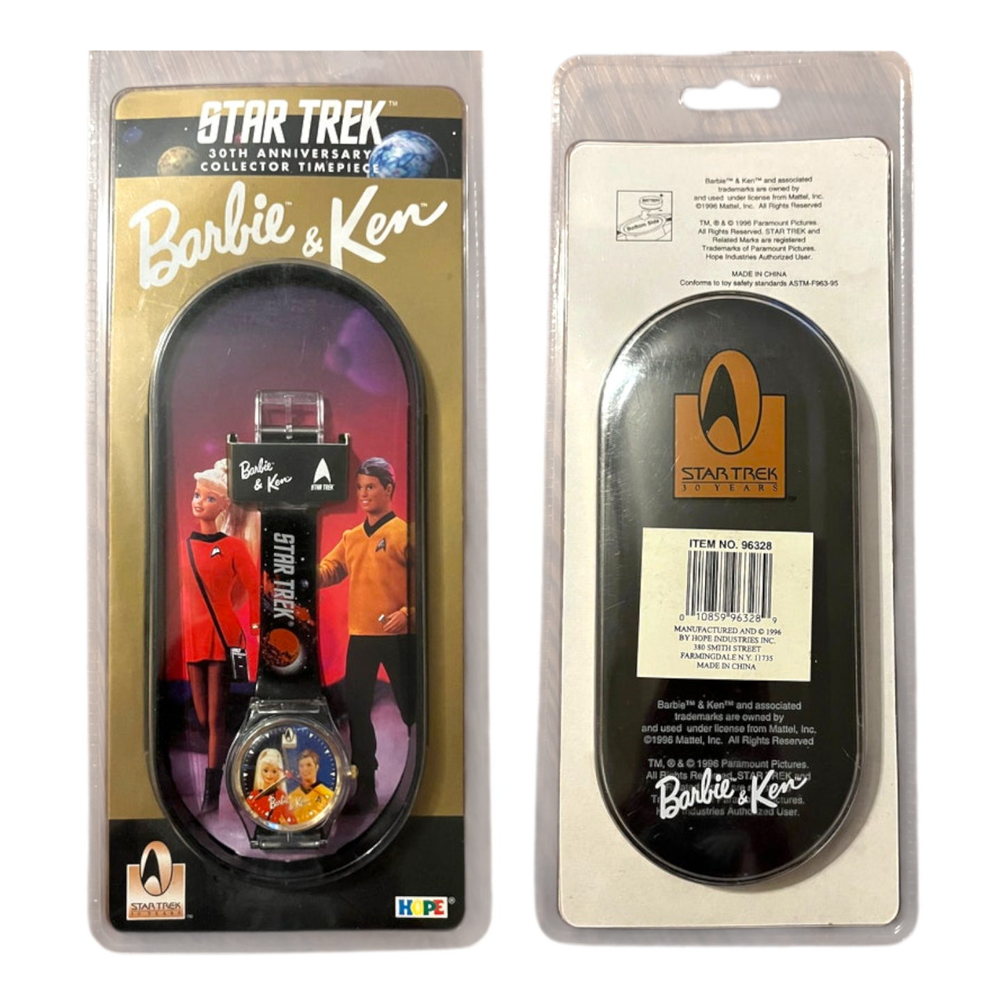 Reloj Vintage Star Trek 30 Aniversario Barbie y Ken con cajita Coleccionable Año 1996 (necesita batería nueva seguramente)
