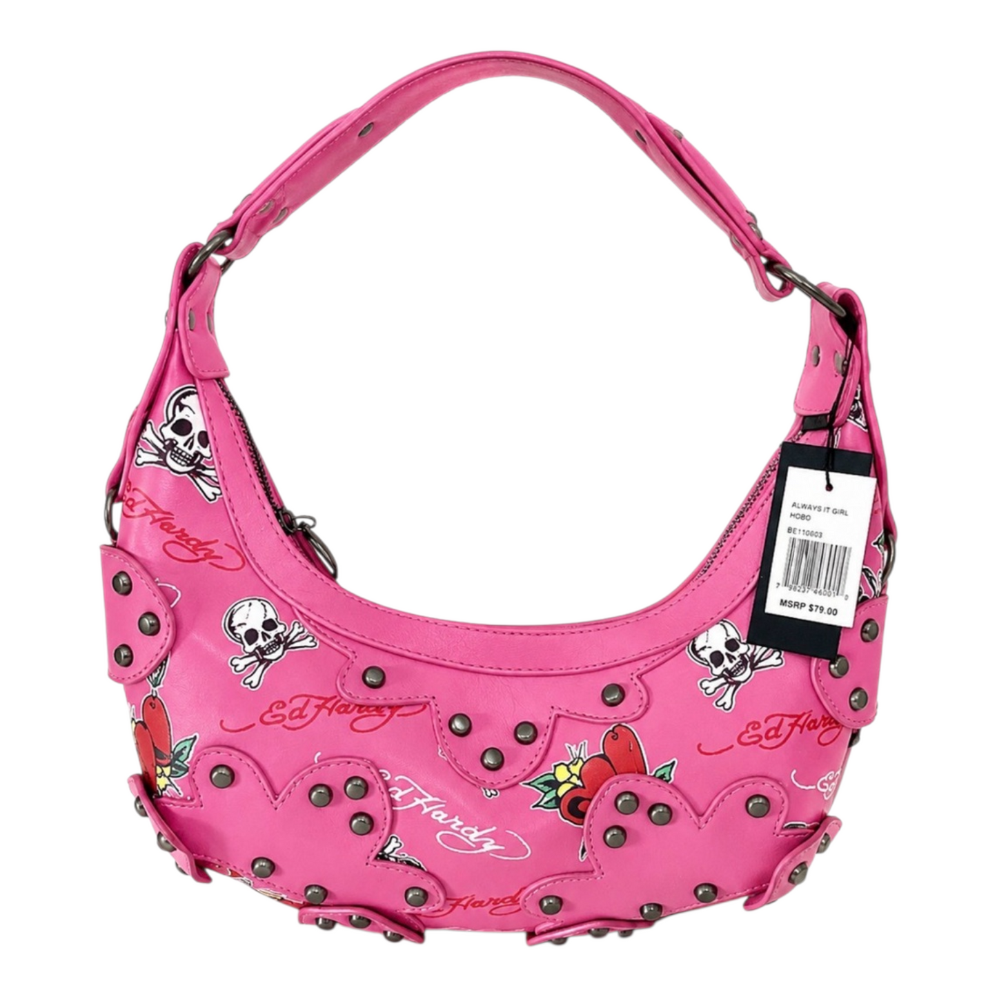 Bolsa de hombro rosa Ed Hardy con remaches