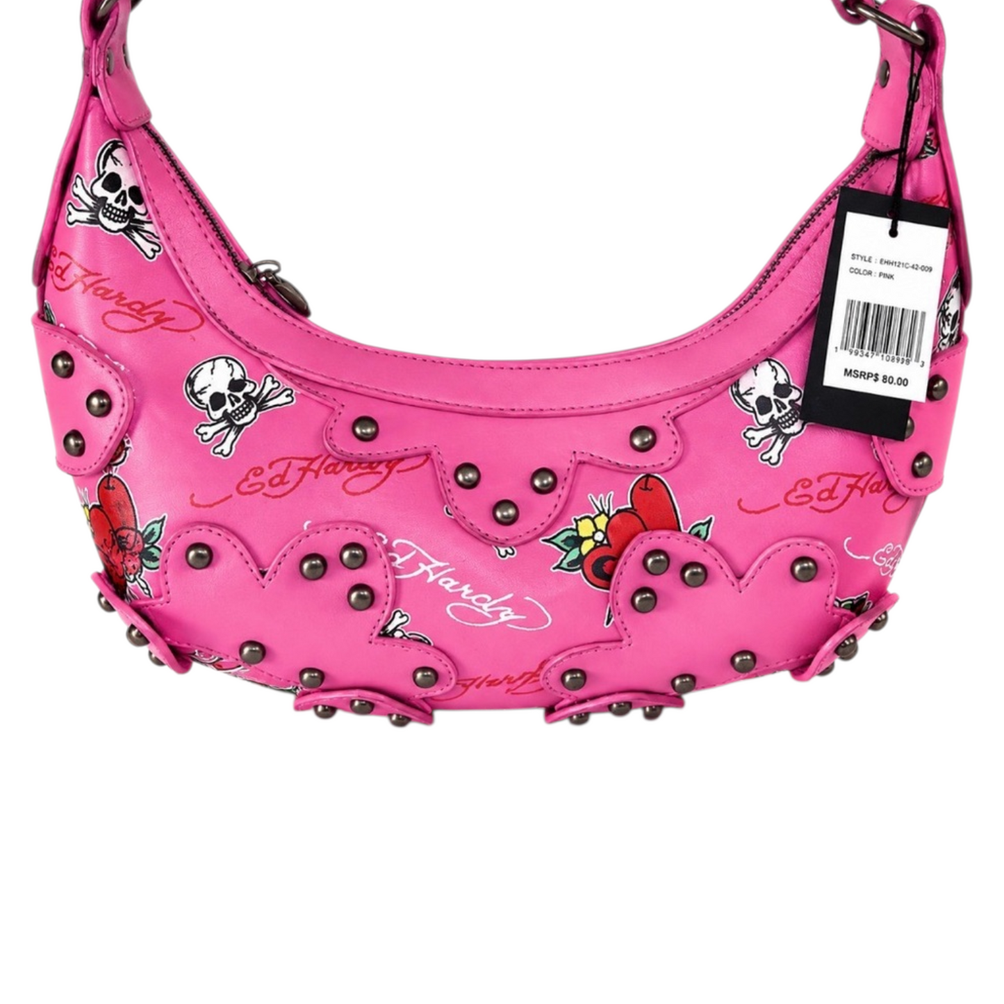 Bolsa de hombro rosa Ed Hardy con remaches