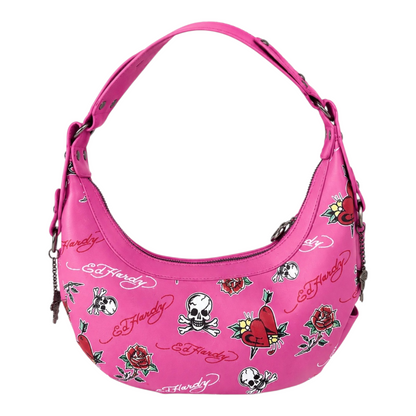 Bolsa de hombro rosa Ed Hardy con remaches