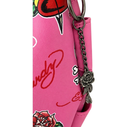 Bolsa de hombro rosa Ed Hardy con remaches