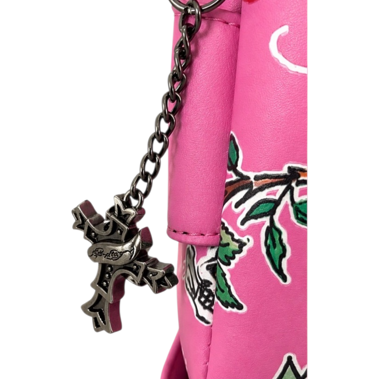 Bolsa de hombro rosa Ed Hardy con remaches