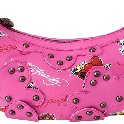 Bolsa de hombro rosa Ed Hardy con remaches
