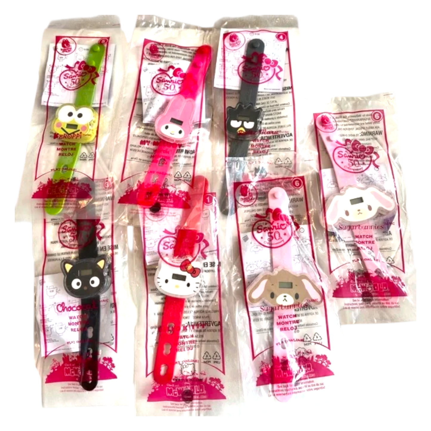 McDonald's Happy Meal Hello Kitty Sanrio año 2010 Reloj Digital diámetro muñeca 20.5 cms necesitan batería nueva. Sí le quedan a adulto