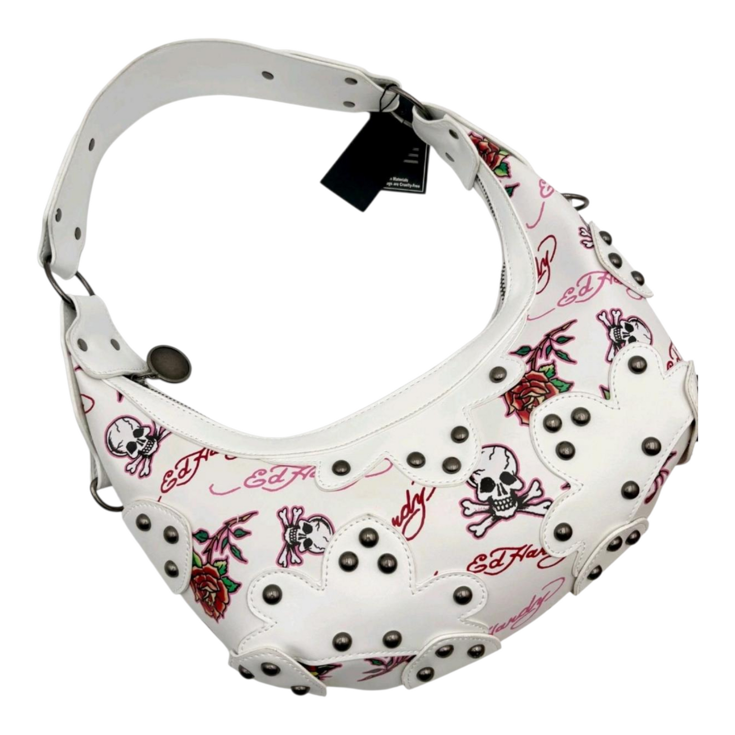 Bolsa de hombro blanca Ed Hardy con remaches