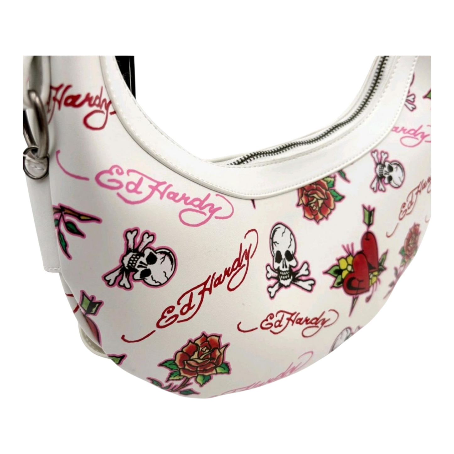 Bolsa de hombro blanca Ed Hardy con remaches