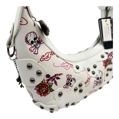 Bolsa de hombro blanca Ed Hardy con remaches