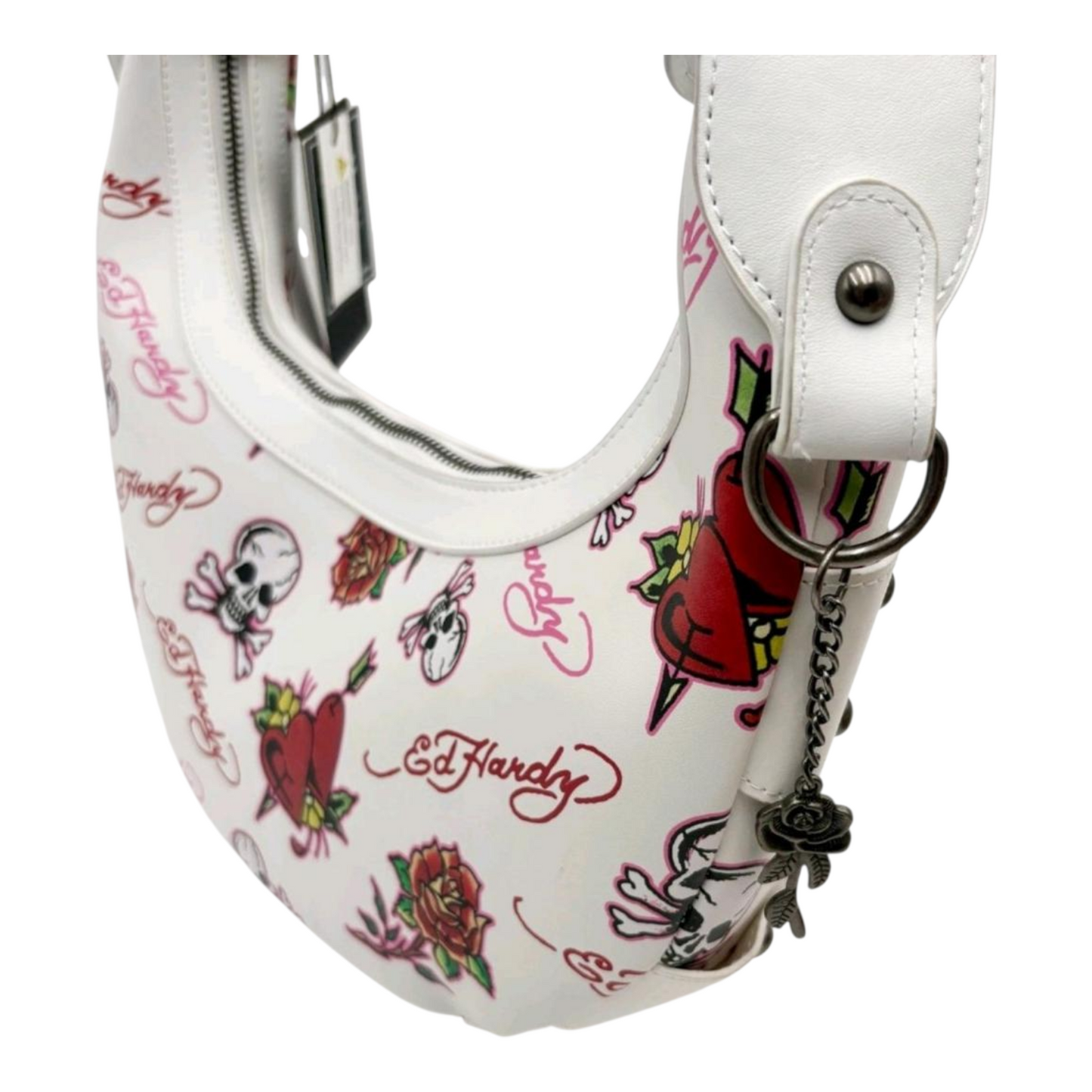 Bolsa de hombro blanca Ed Hardy con remaches