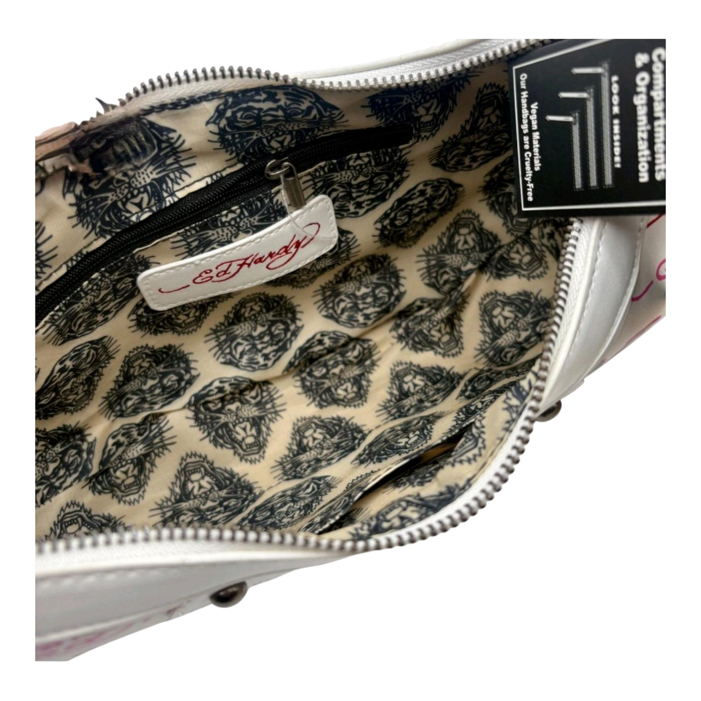 Bolsa de hombro blanca Ed Hardy con remaches